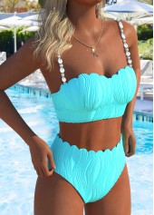 Light Blue swimwear,Plain Color swimwear,ROTITA Light Blue Bandeau Detail Bikini Set