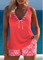 ROTITA Drawstring Coral Tribal Print Tankini Set