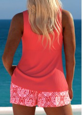 Coral swimwear,Tribal swimwear,ROTITA Drawstring Coral Tribal Print Tankini Set