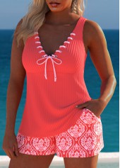 Coral swimwear,Tribal swimwear,ROTITA Drawstring Coral Tribal Print Tankini Set