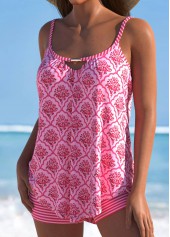 Hot Pink swimwear,Floral swimwear,Plants swimwear,ROTITA Cut Out Hot Pink Floral Print Tankini Set