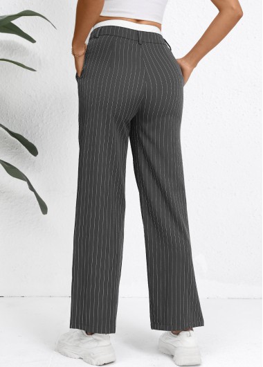 Grey bottoms,Striped bottoms,Geometric bottoms,Pocket Striped Grey Straight Leg Zipper Fly Pants