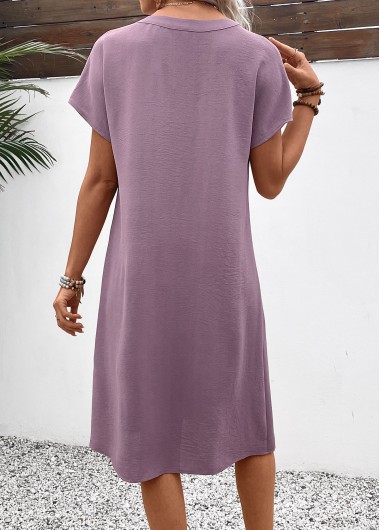 Dusty Purple dresses,Plain Color dresses,Everyday dresses,Casual dresses,ROTITA Split Dusty Purple A Line Short Sleeve Dress