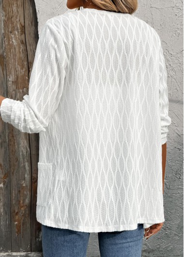 White tops,Plain Color tops,ROTITA White Pocket Long Sleeve Light Cardigan