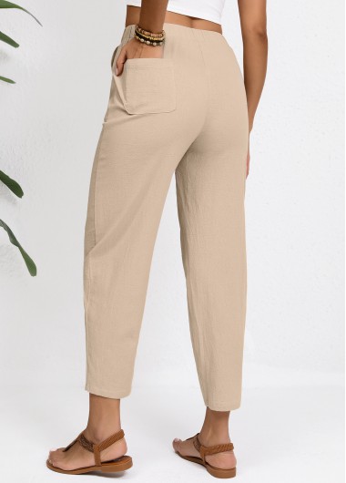 Light Camel bottoms,Plain Color bottoms,Light Camel Elastic Waist High Waisted Pants