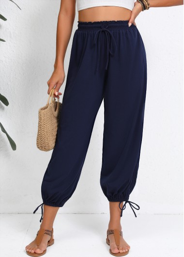 Navy bottoms,Plain Color bottoms,Navy Jogger Elastic Waist High Waisted Pants
