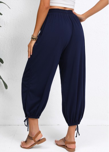 Navy bottoms,Plain Color bottoms,Navy Jogger Elastic Waist High Waisted Pants