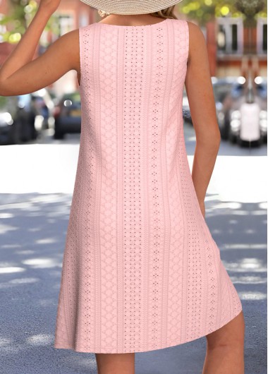 Pink dresses,Plain Color dresses,Everyday dresses,Casual dresses,ROTITA Jacquard White A Line Round Neck Sleeveless Dress