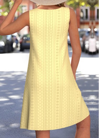 Yellow dresses,Plain Color dresses,Everyday dresses,Casual dresses,ROTITA Jacquard White A Line Round Neck Sleeveless Dress