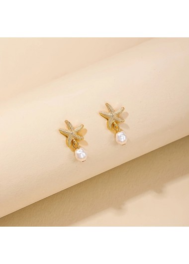 Golden jewelry,Animal Print jewelry,Golden Alloy Pearl Design Starfish Earrings