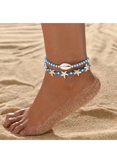 Sky Blue jewelry,Animal Print jewelry,Shell Sky Blue Glass Anklet Set