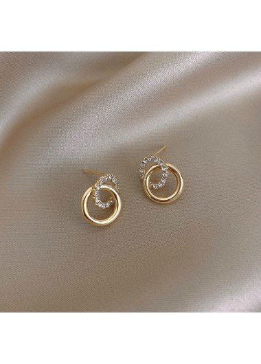 Golden jewelry,Round Rhinestone Double Hoop Golden Alloy Earrings