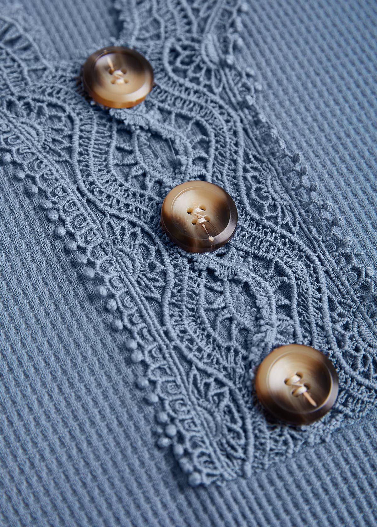 Dusty Blue tops,Plain Color tops,ROTITA Lace Patchwork Dusty Blue V Neck T Shirt