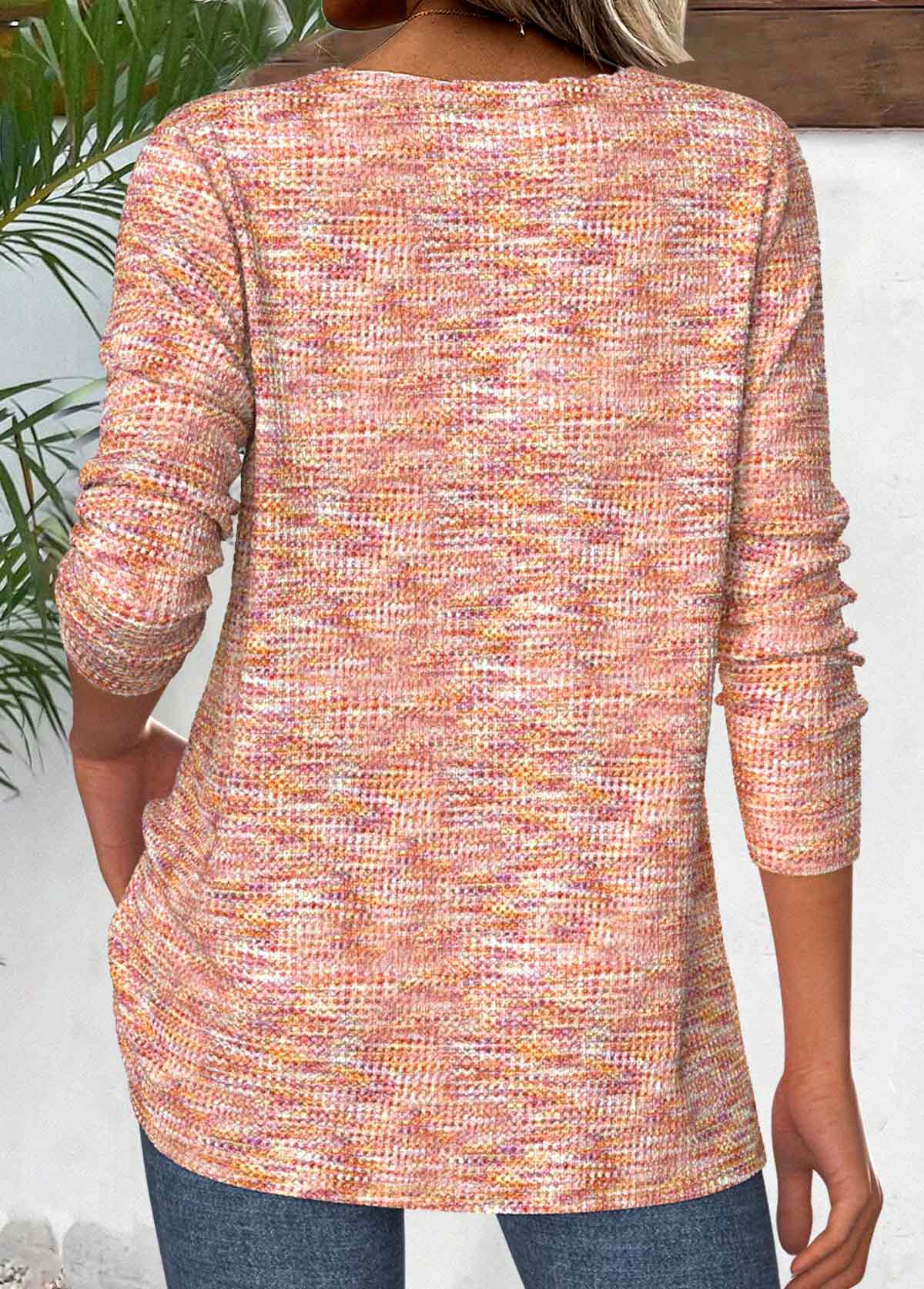 ROTITA Multi Color V Neck Long Sleeve T Shirt