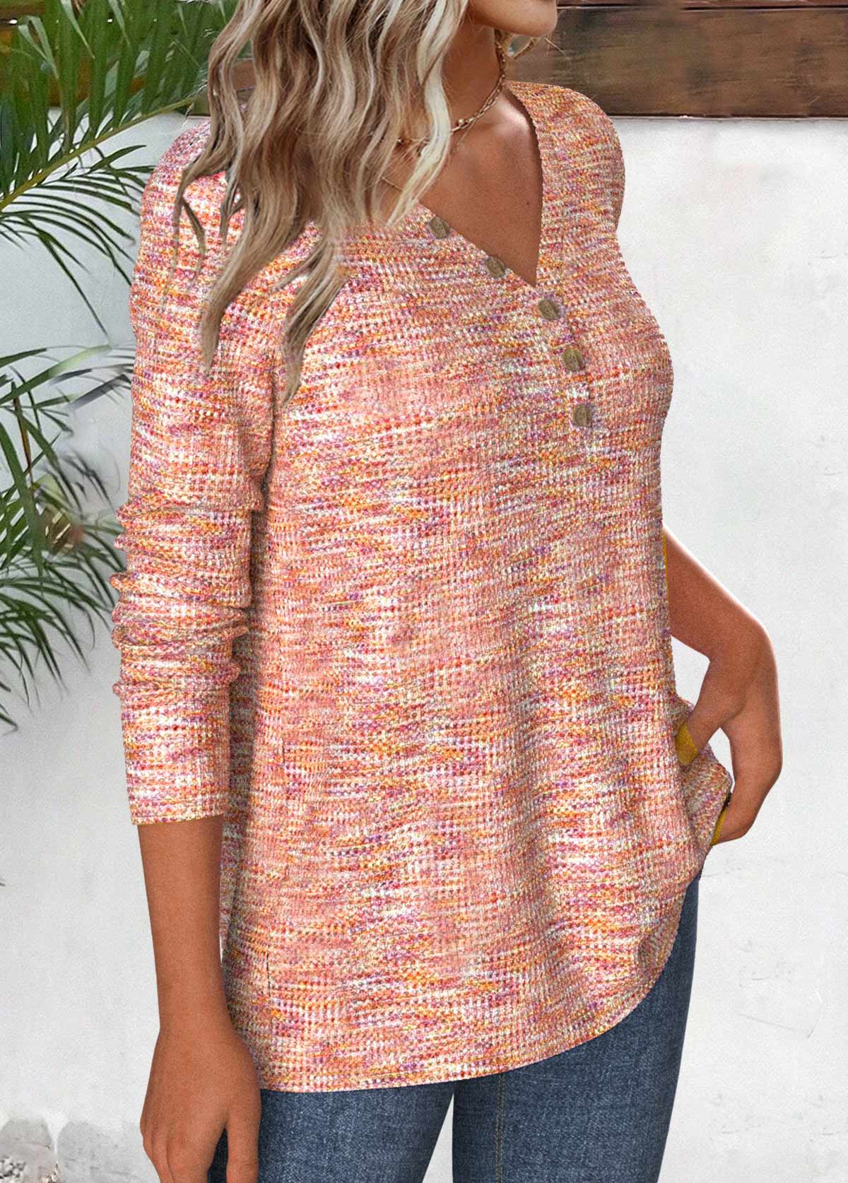 ROTITA Multi Color V Neck Long Sleeve T Shirt