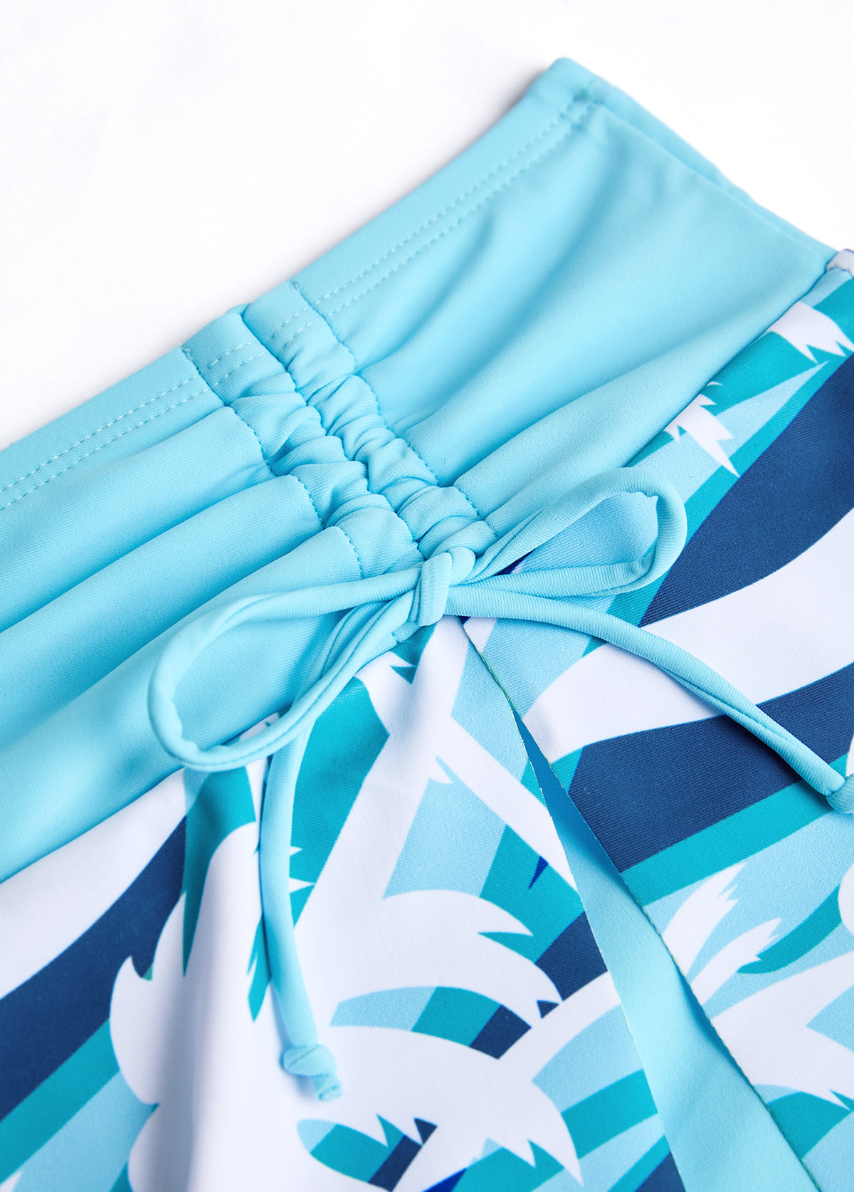 Cyan swimwear,Plants swimwear,ROTITA Cut Out Cyan Tropical Plants Print Tankini Set