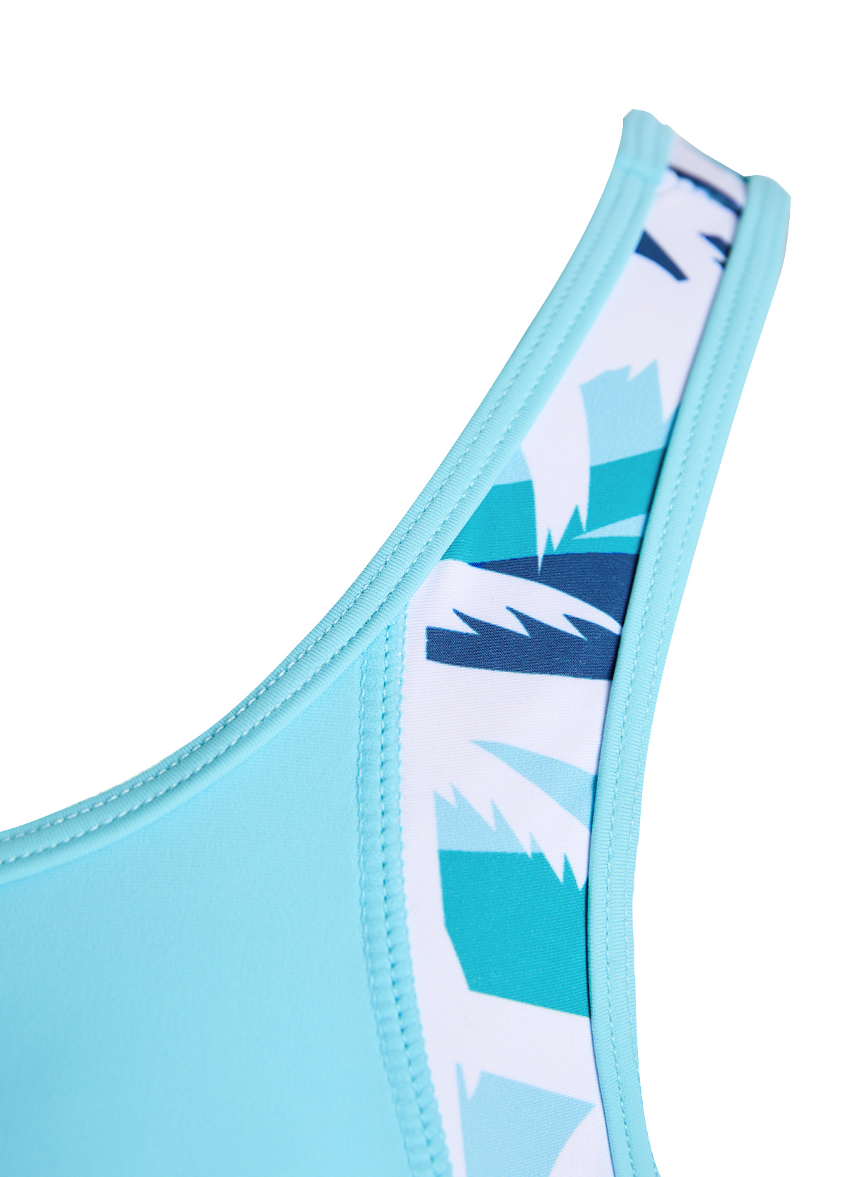 Cyan swimwear,Plants swimwear,ROTITA Cut Out Cyan Tropical Plants Print Tankini Set