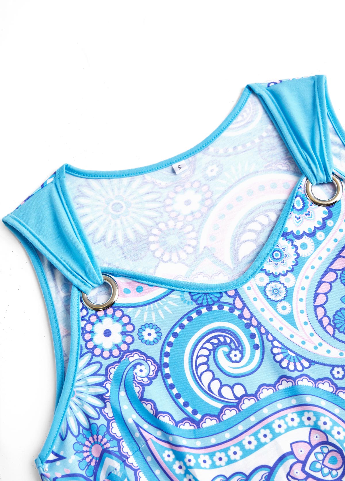 Light Blue dresses,Paisley dresses,Everyday dresses,Casual dresses,ROTITA Eyelet Tribal Print Light Blue A Line Sleeveless Dress