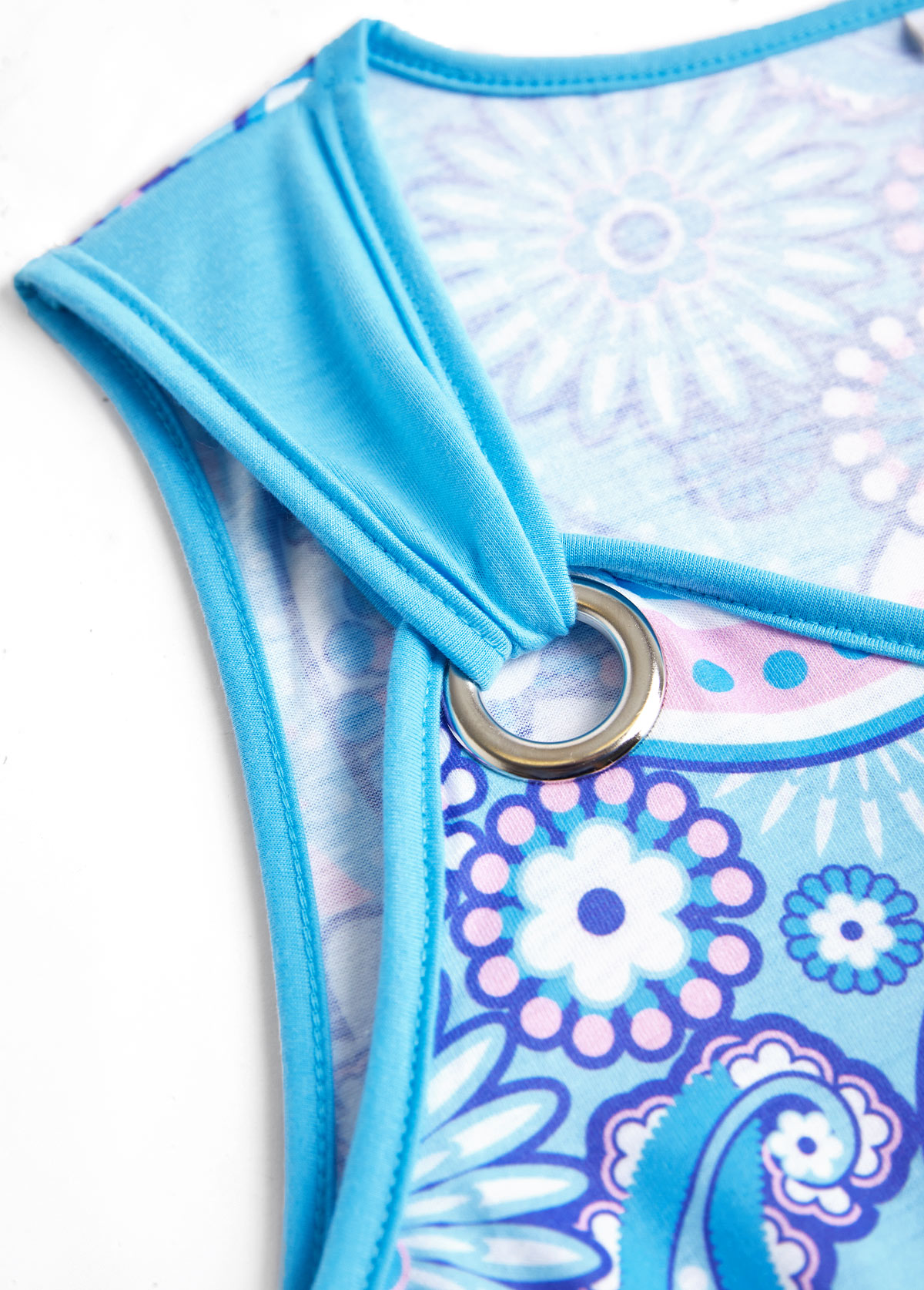 Light Blue dresses,Paisley dresses,Everyday dresses,Casual dresses,ROTITA Eyelet Tribal Print Light Blue A Line Sleeveless Dress
