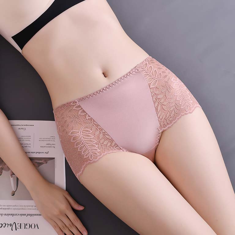 Light Pink intimates,Plain Color intimates,Light Pink Mid Waisted Lace Panty