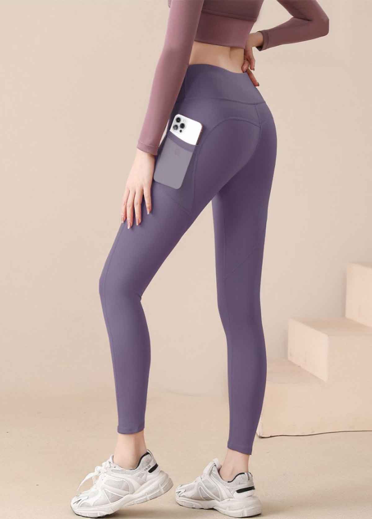 Dusty Purple bottoms,Plain Color bottoms,Dusty Purple High Waisted Elastic Waist Ankle Length Leggings