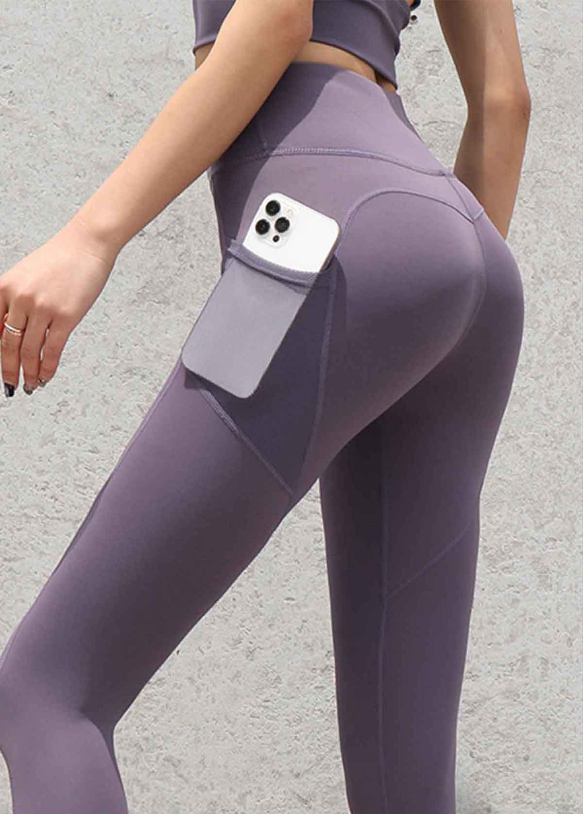Dusty Purple bottoms,Plain Color bottoms,Dusty Purple High Waisted Elastic Waist Ankle Length Leggings