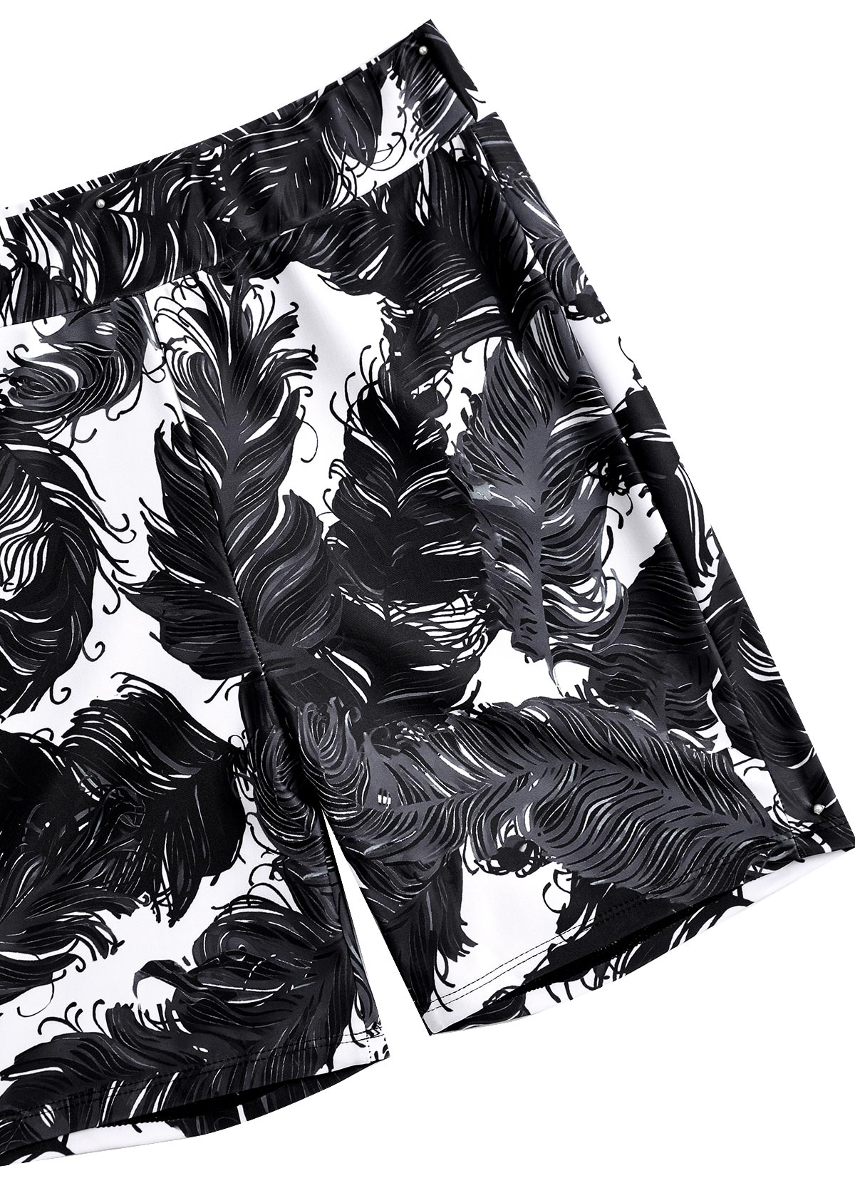 Black plus size,Tribal plus size,ROTITA Plus Size Surplice Feathers Print Black Tankini Set