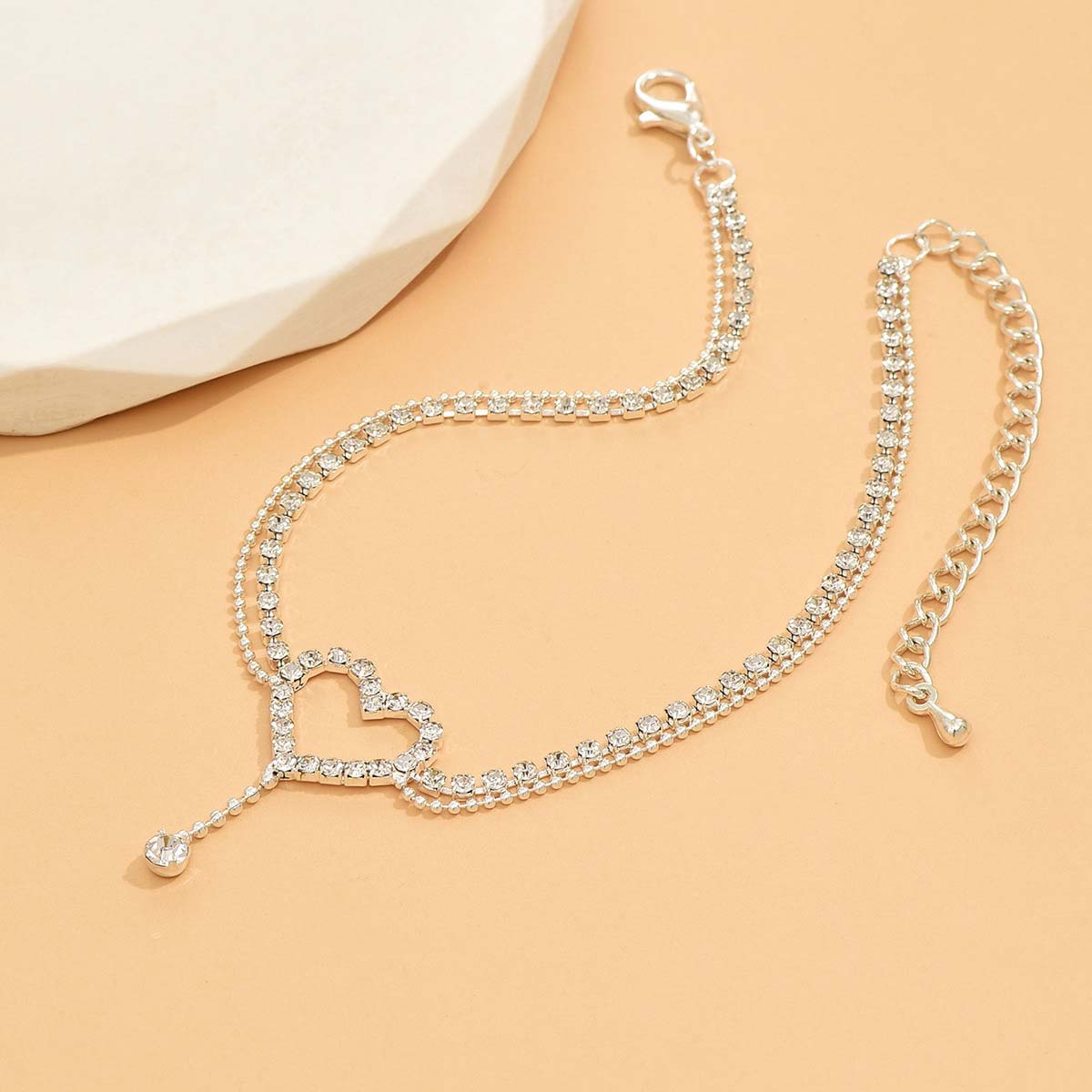 Silver jewelry,Heart jewelry,Heart Design Silver Alloy Layered Anklet