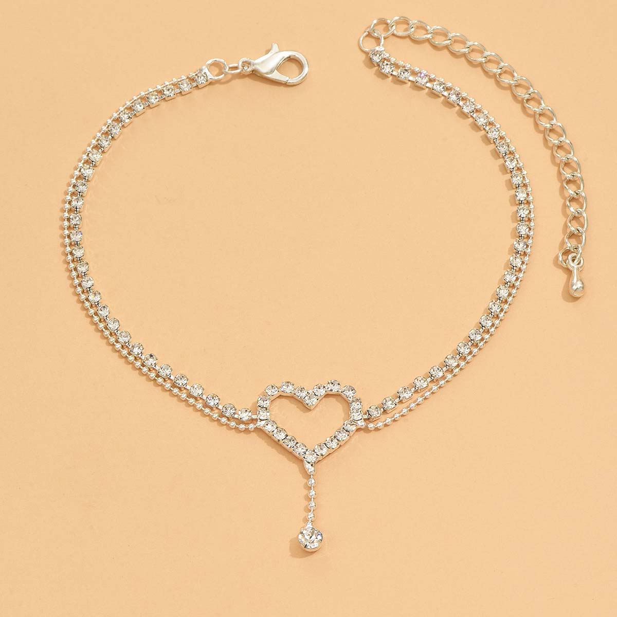 Silver jewelry,Heart jewelry,Heart Design Silver Alloy Layered Anklet
