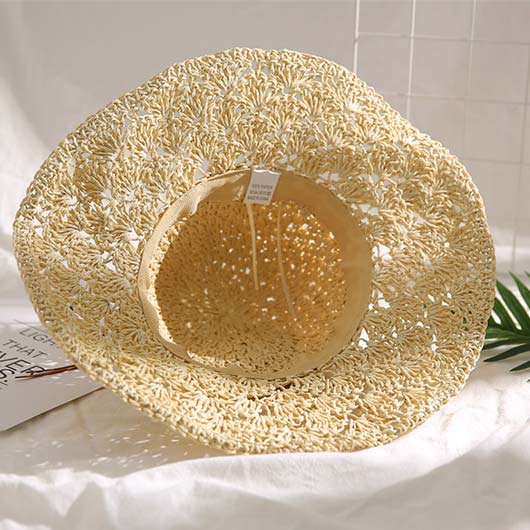 Beige accessories,Plain Color accessories,Beige Color Straw Material Bucket Hat