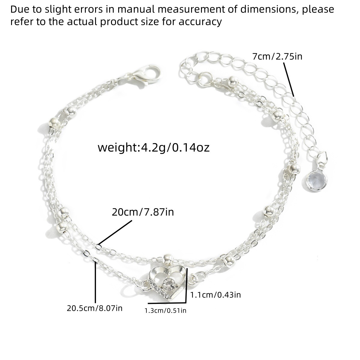Silver jewelry,Heart jewelry,Heart Design Silver Layered Alloy Anklet