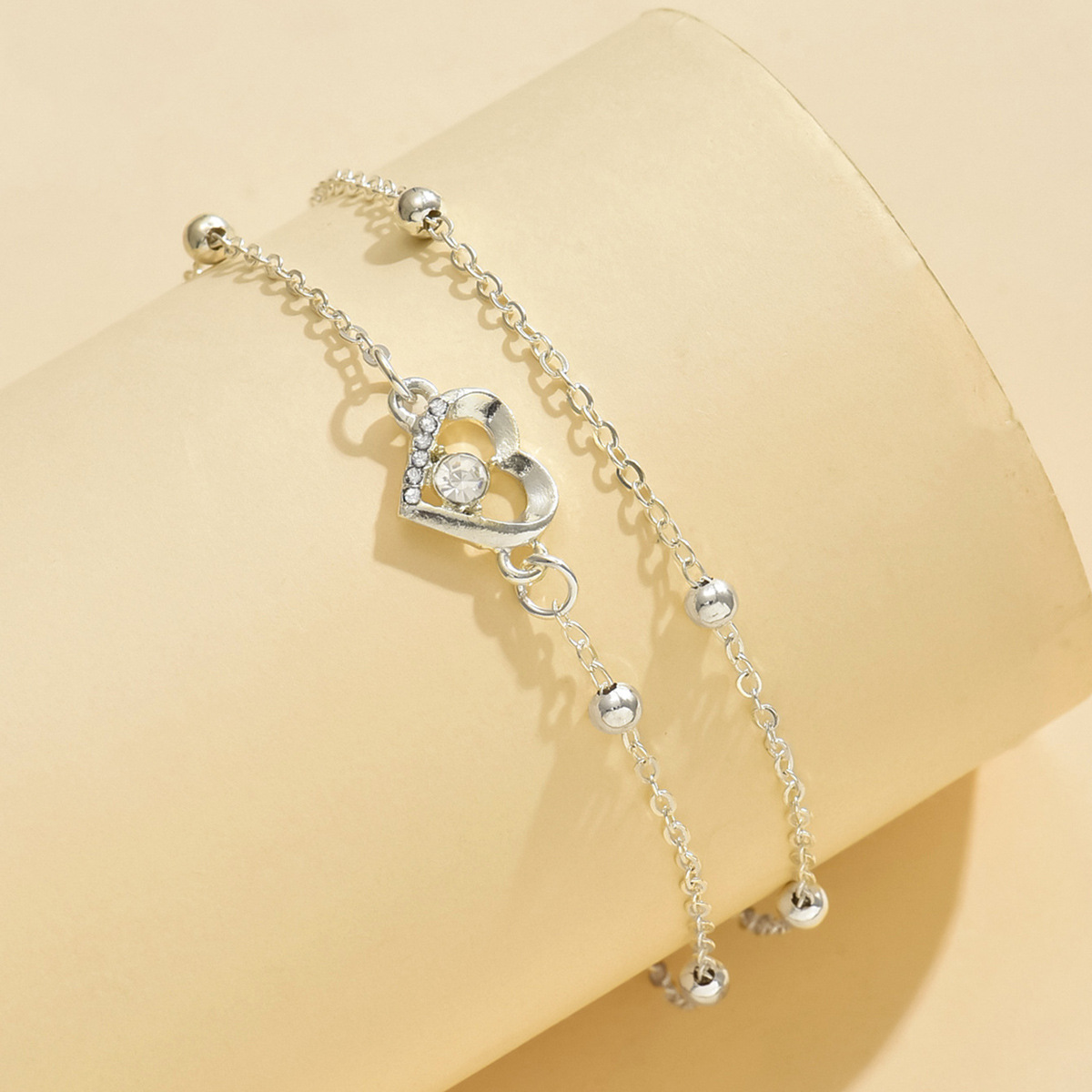 Silver jewelry,Heart jewelry,Heart Design Silver Layered Alloy Anklet