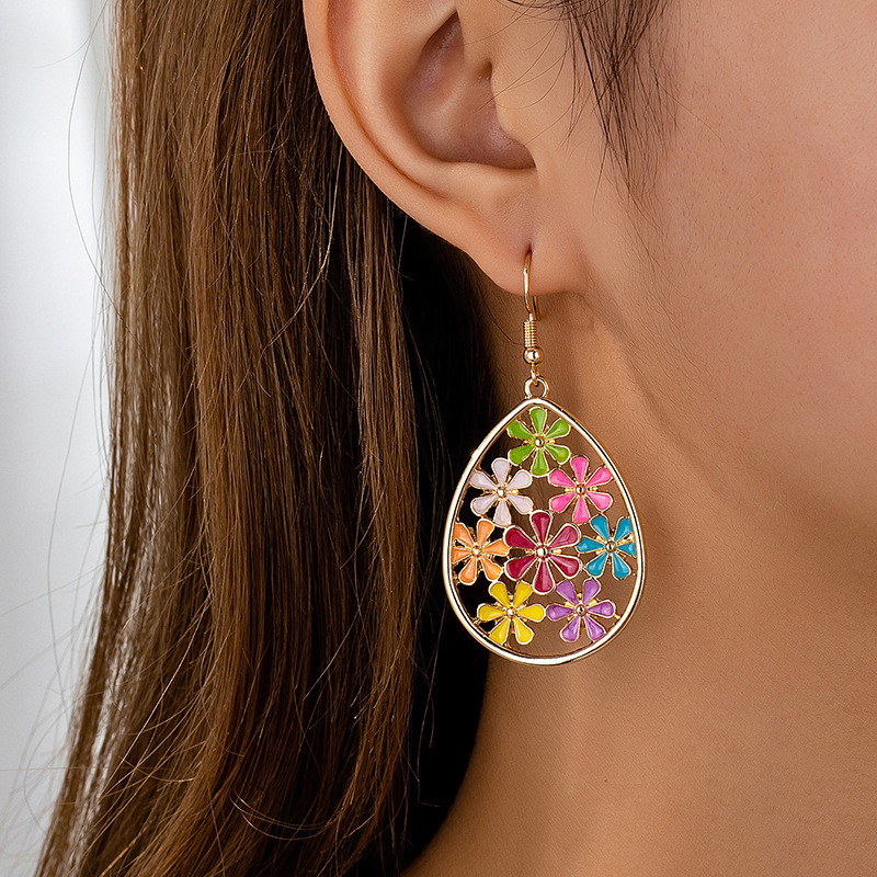 Droplet Multi Color Alloy Hollow Earrings
