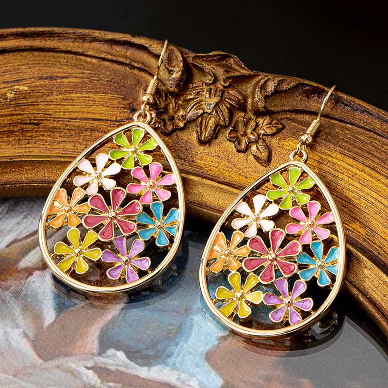 Droplet Multi Color Alloy Hollow Earrings