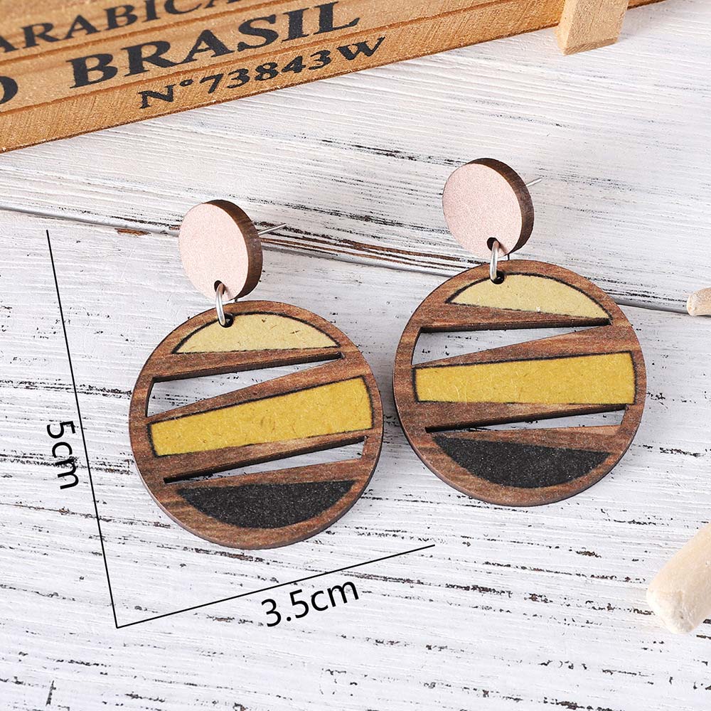 Dark Coffee jewelry,Geometric jewelry,Round Dark Coffee Wood Geometric Earrings