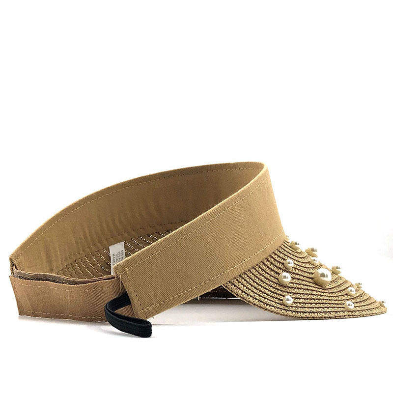 Light Coffee accessories,Plain Color accessories,Light Coffee Pearl Straw Visor Hat