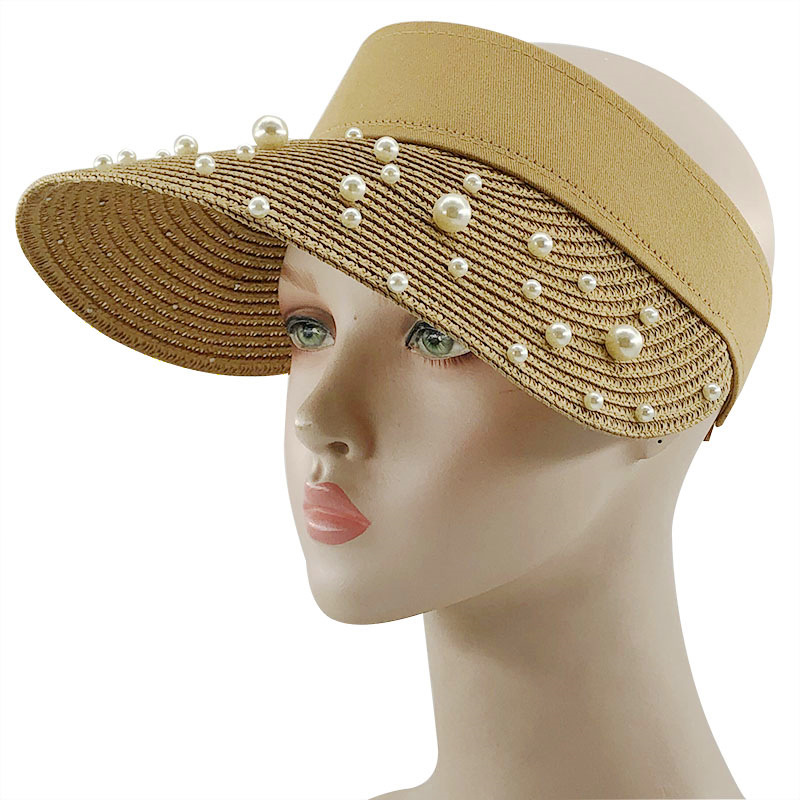 Light Coffee accessories,Plain Color accessories,Light Coffee Pearl Straw Visor Hat