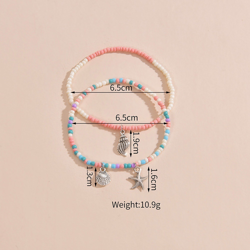 bracelets de cheville élastiques multicolores à motif de coquillage