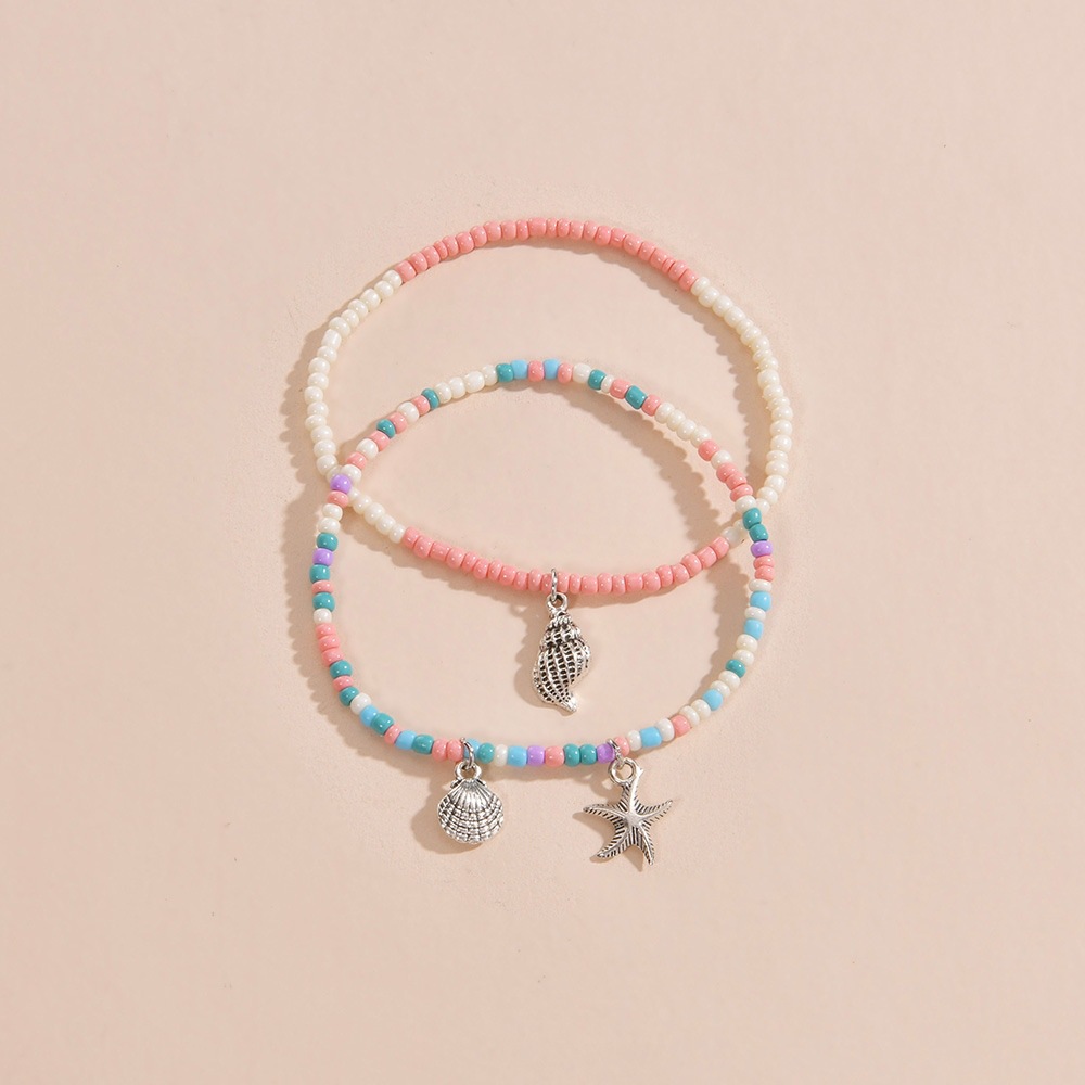 bracelets de cheville élastiques multicolores à motif de coquillage