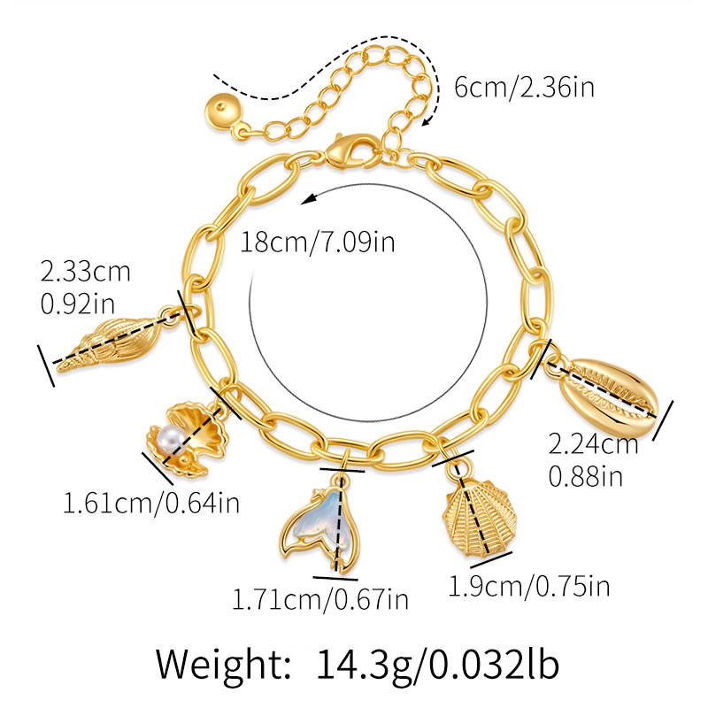 Golden jewelry,Golden Color Shell Copper Material Bracelet
