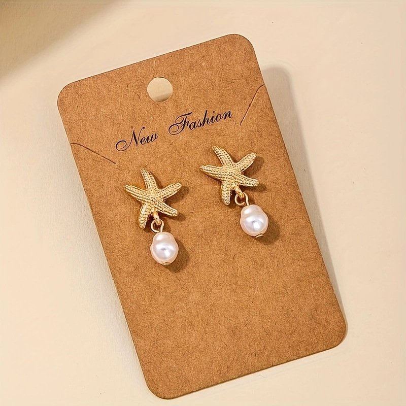 Golden jewelry,Animal Print jewelry,Golden Alloy Pearl Design Starfish Earrings
