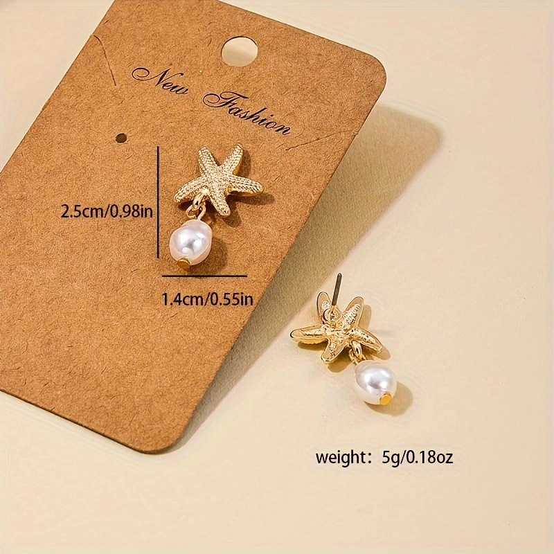 Golden jewelry,Animal Print jewelry,Golden Alloy Pearl Design Starfish Earrings