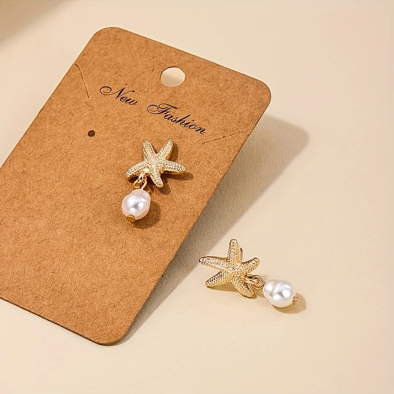 Golden jewelry,Animal Print jewelry,Golden Alloy Pearl Design Starfish Earrings