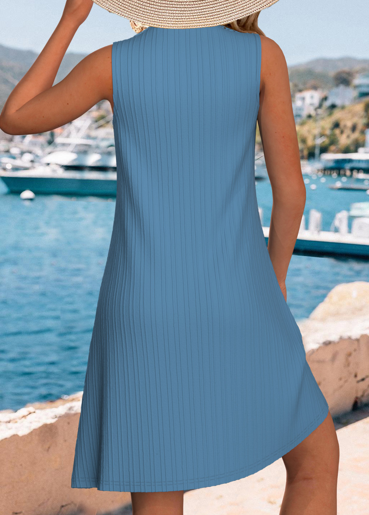 Dusty Blue dresses,Plain Color dresses,Vacation dresses,Vacation dresses,ROTITA Embroidery Dusty Blue A Line V Neck Sleeveless Dress