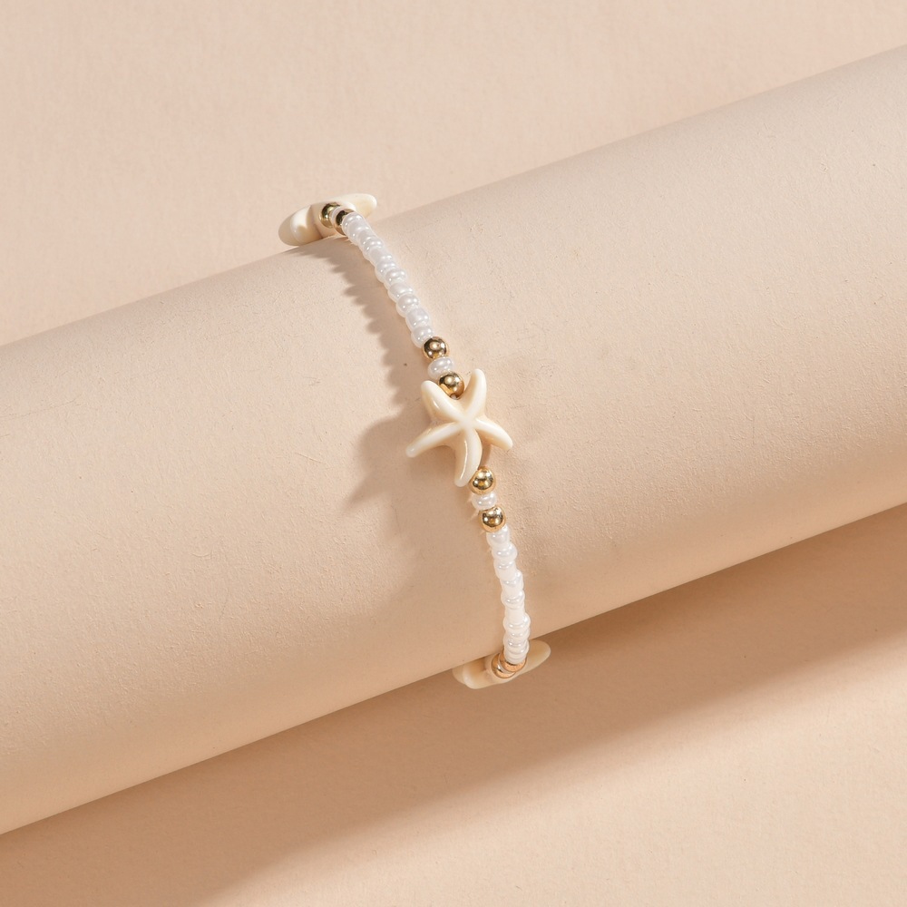 White Color Pearl Design Starfish Anklet