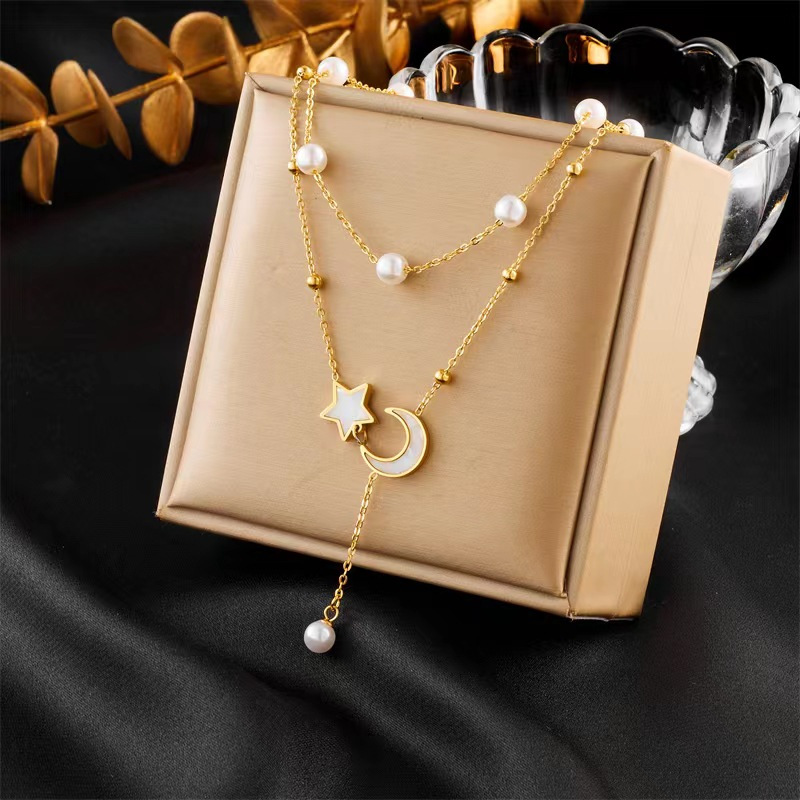 White jewelry,Moon White Color Stainless Steel Necklace