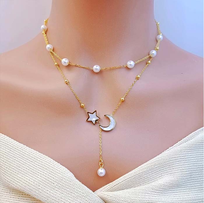 White jewelry,Moon White Color Stainless Steel Necklace