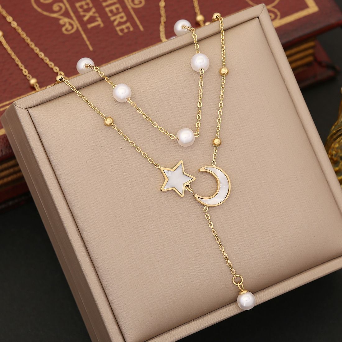 White jewelry,Moon White Color Stainless Steel Necklace