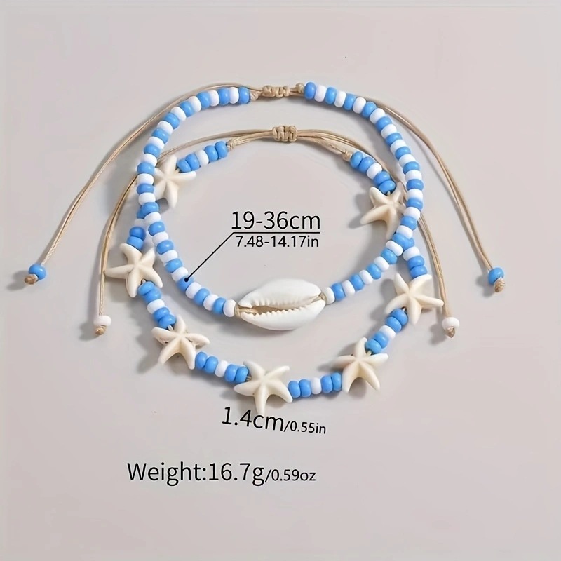 Muschel himmelblaues Glas Fußkettchen Set