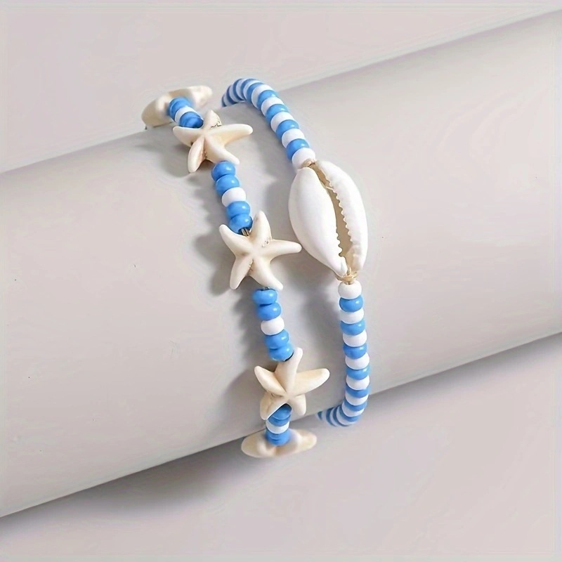 Muschel himmelblaues Glas Fußkettchen Set